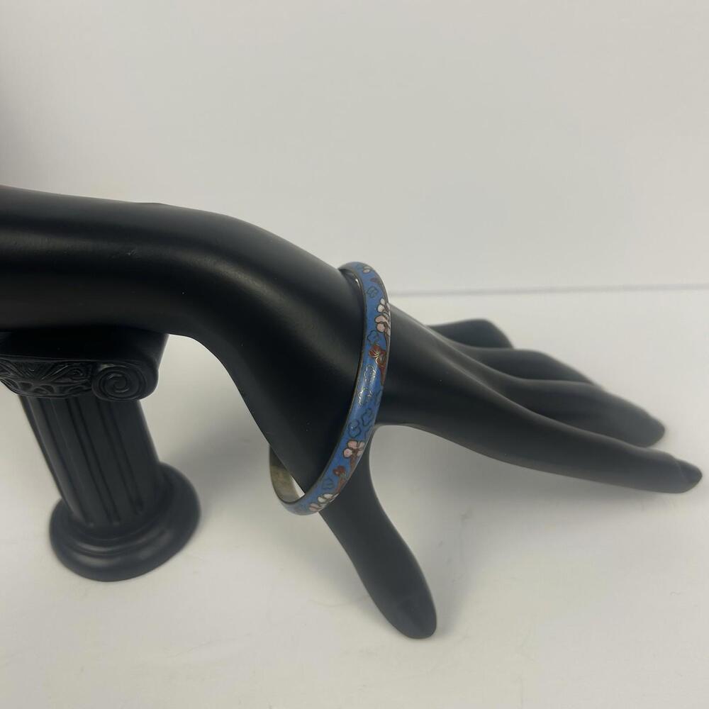 VTG Cloisonné Floral Bangle Bracelet Blue Enamel Chinese Style Jewelry